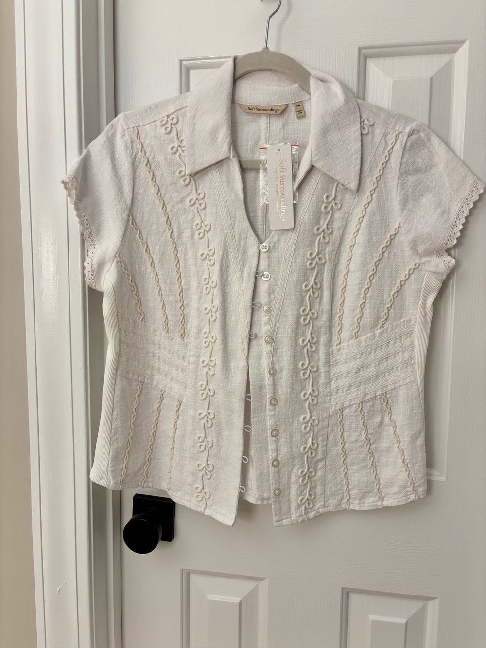 Women's ivory Embroidered Button-Front Top